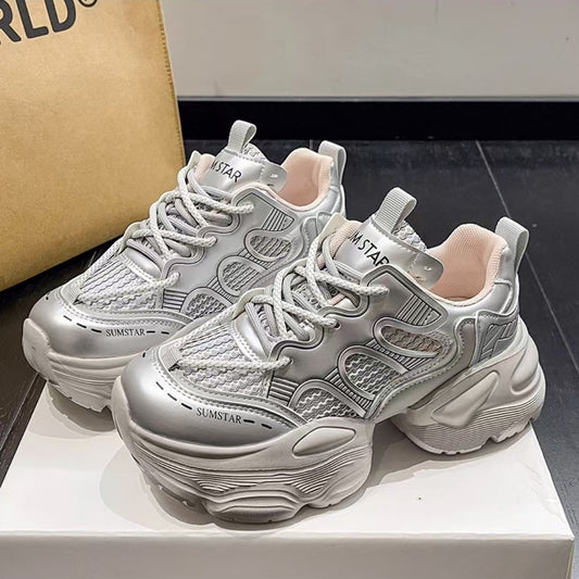 Women's Mesh Breathable Platform Dad Spring Lace Sneakers