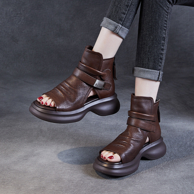Handmade Genuine Retro Style Flat Velcro Sandals