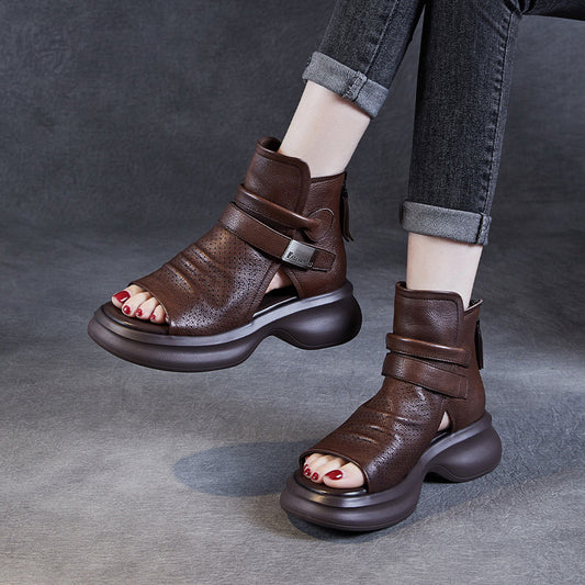 Handmade Genuine Retro Style Flat Velcro Sandals
