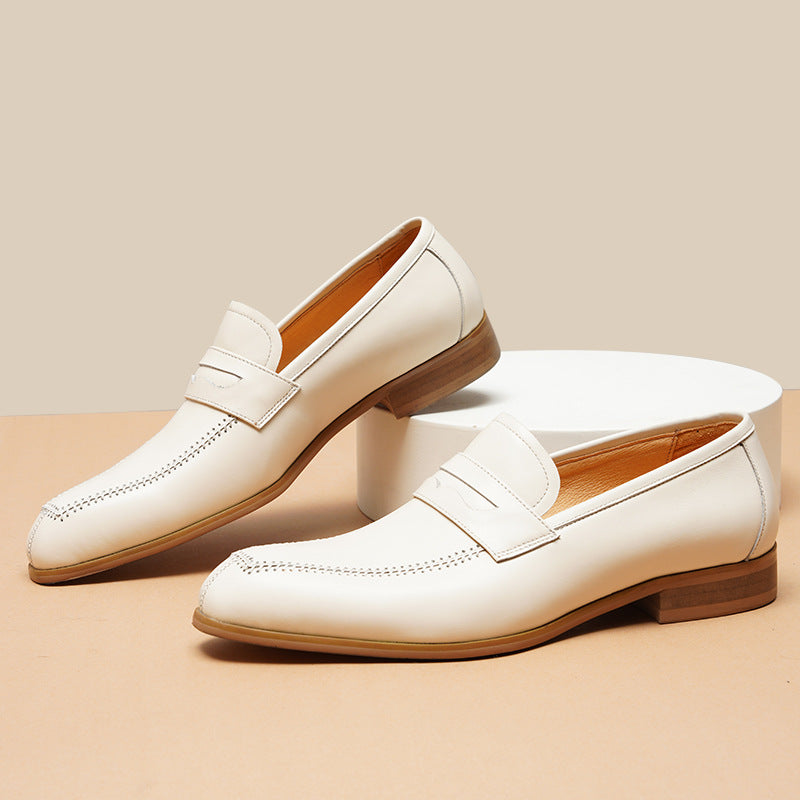 Men's British Soft Breathable Wedding Bridegroom Beige Men's Casual Leather Shoes