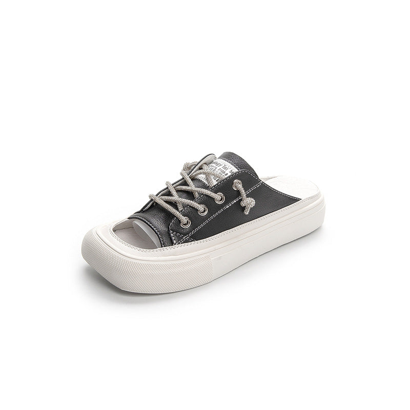 Women's Summer White Toe Cap Cowhide Flat Sandals