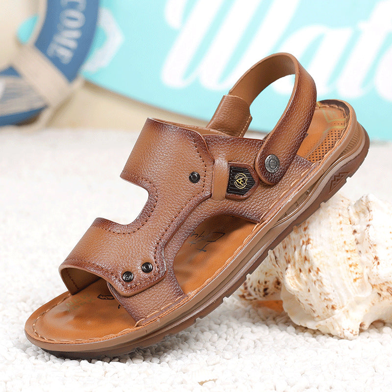 Men's First Layer Cowhide Summer Two-way Beach Sandals