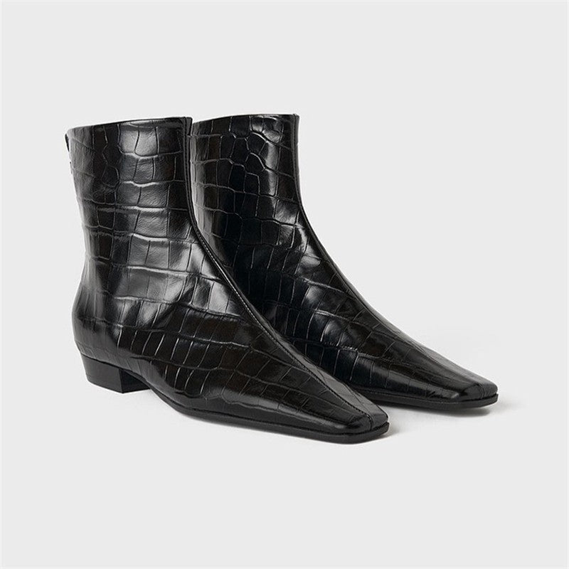 Women's Female Square Toe Skinny Low French Boots