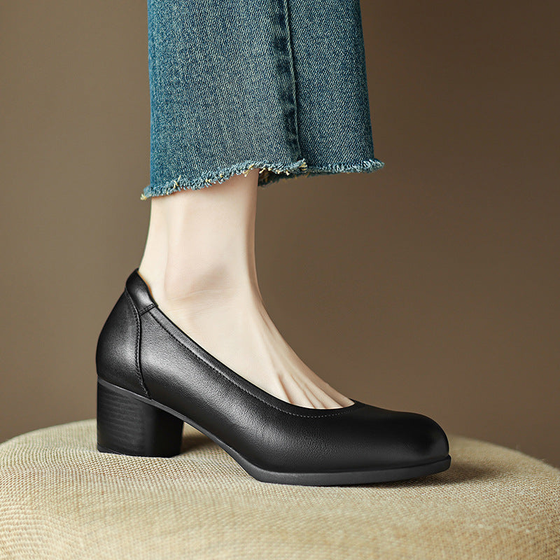 Women's Spring High Chunky Commuter Shallow Mouth Milky Women's Fashion Shoes