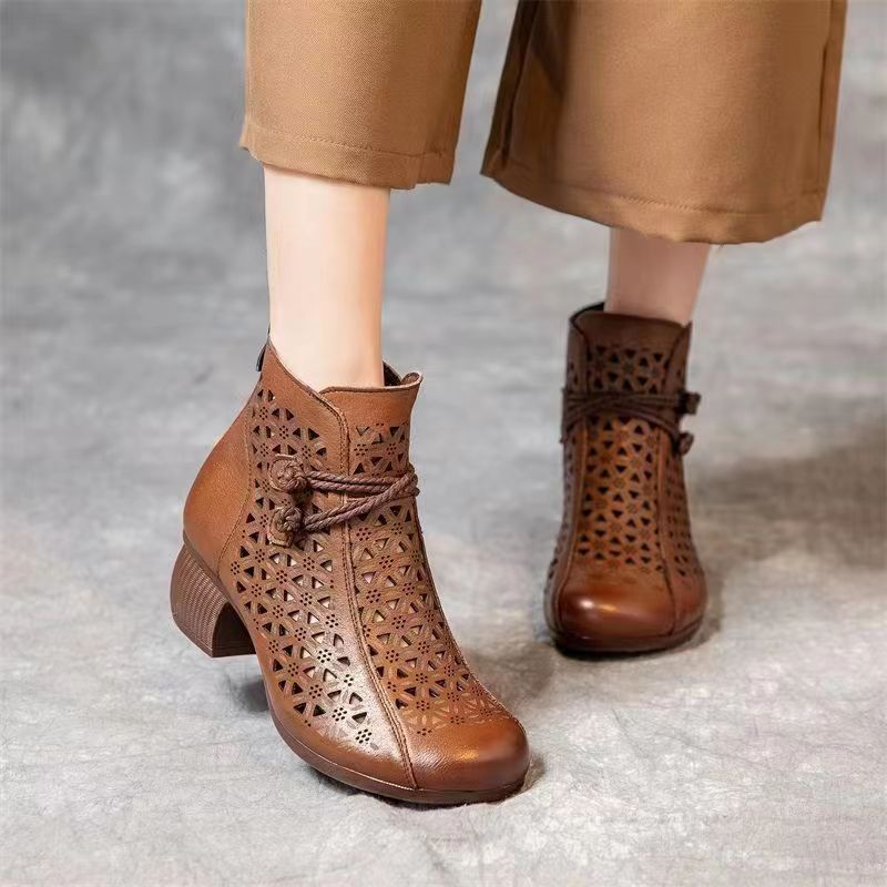 Women's Handmade Retro Hollowed Medium Chunky Mom Women's Shoes