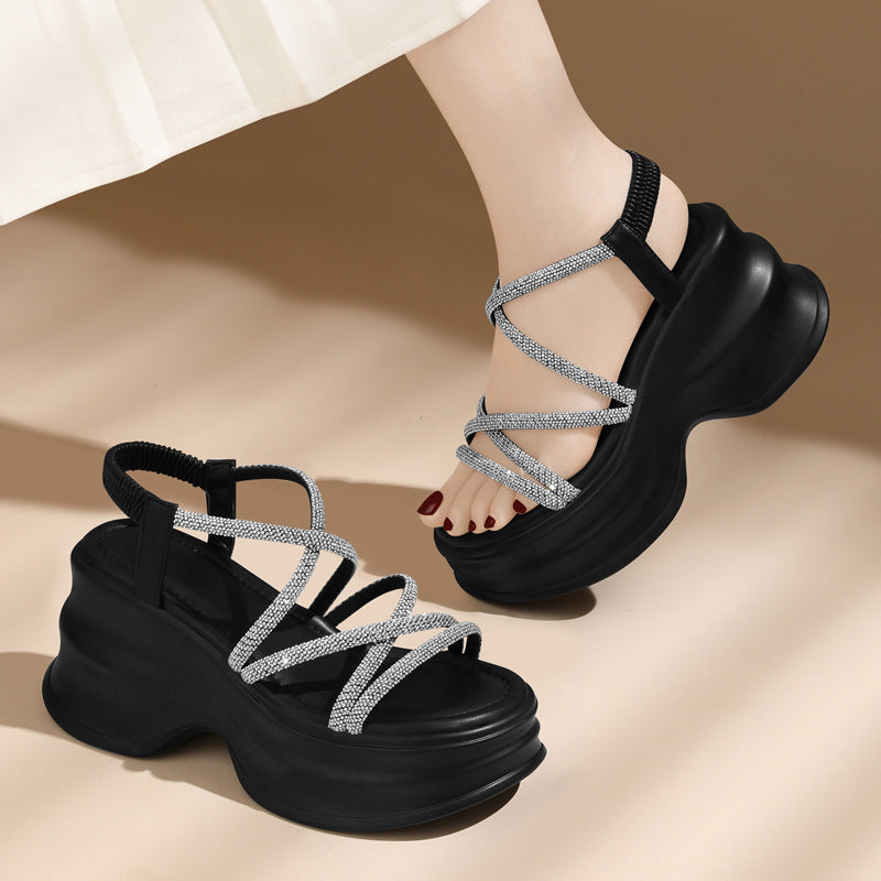 Women's & Men's Wedge Summer Soft Bottom Increase French Rhinestone Sandals