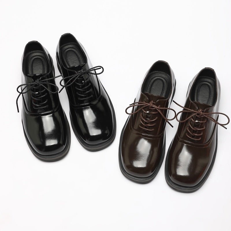 Men's Business Elite Square Head Derby Thick Bottom Fashion British Men's Casual Leather Shoes