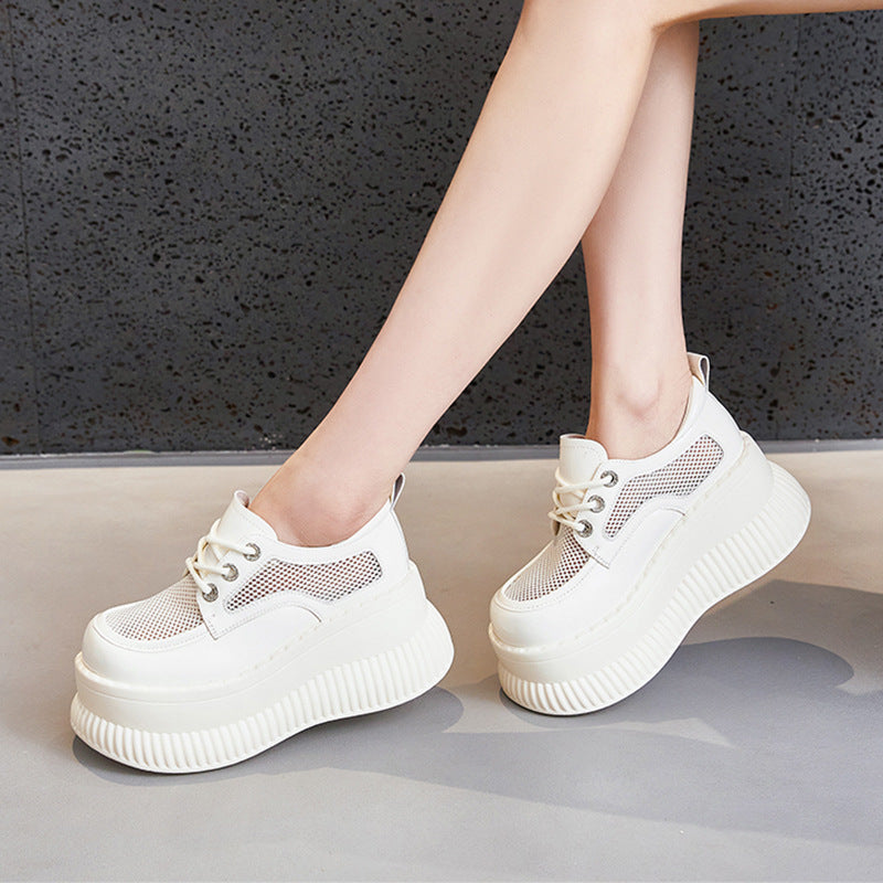 Women's Summer Breathable Mesh Short Music Platform Leather Shoes
