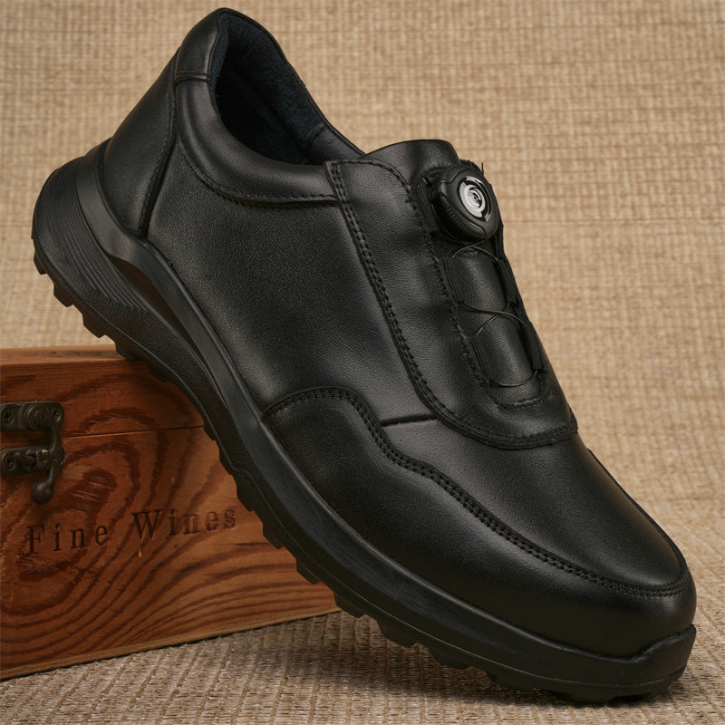 Men's Sports First Layer Cowhide Automatic Button Leather Shoes