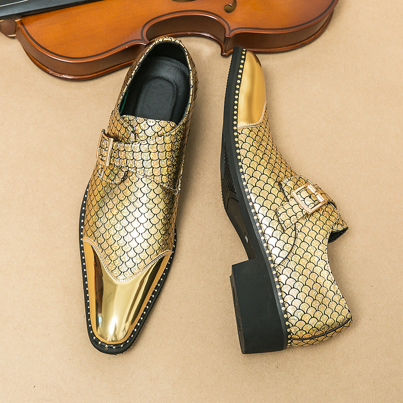 Men's Glossy Pointed Low Top Slip-on Formal Leather Shoes