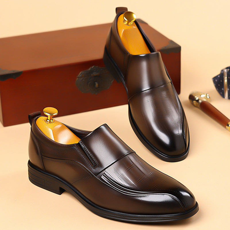 Men's Slip-on First Layer Cowhide Pointed Business Commuter Black Wedding Leather Shoes