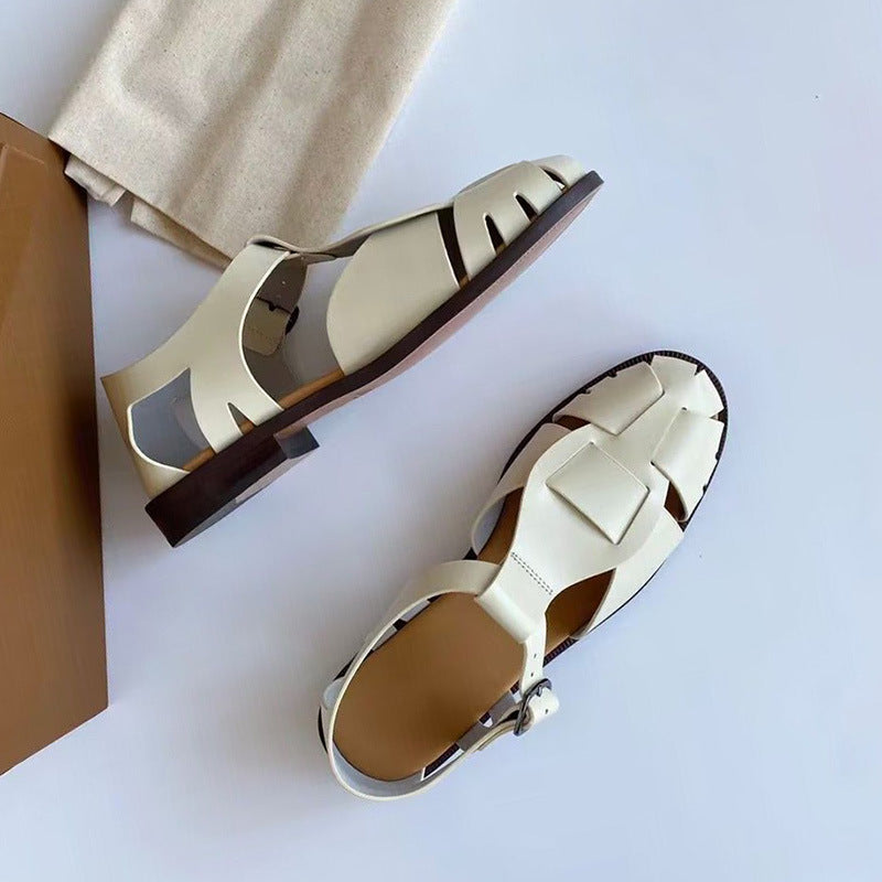 Women's Niche Roman Woven Summer Genuine Retro Flat Hollowed Sandals
