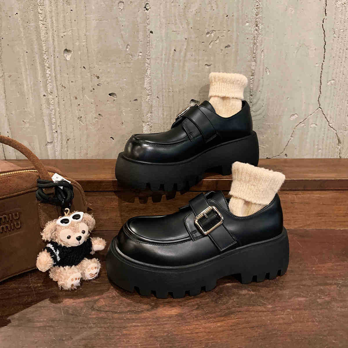 Women's Elegant Metal Buckle Chunky Platform Loafers