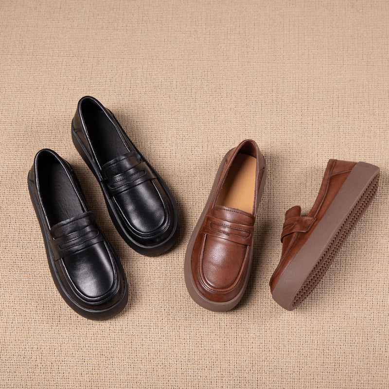 Layer Cowhide Slip-on Flat Commuter Pumps Loafers