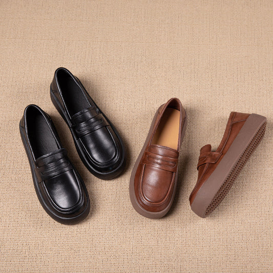 Layer Cowhide Slip-on Flat Commuter Pumps Loafers
