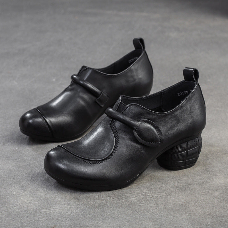 Women's Cowhide Retro Small High Pumps Elegant Heels