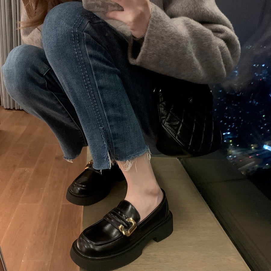 Women's Buckle Thick Bottom British Small Slip-on Loafers