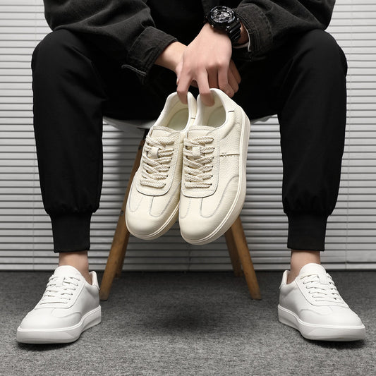Men's White First Layer Cowhide Trendy Fashion Sneakers