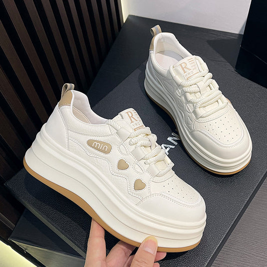 Women's Thick-soled White Spring Versatile Breathable Sports Sneakers