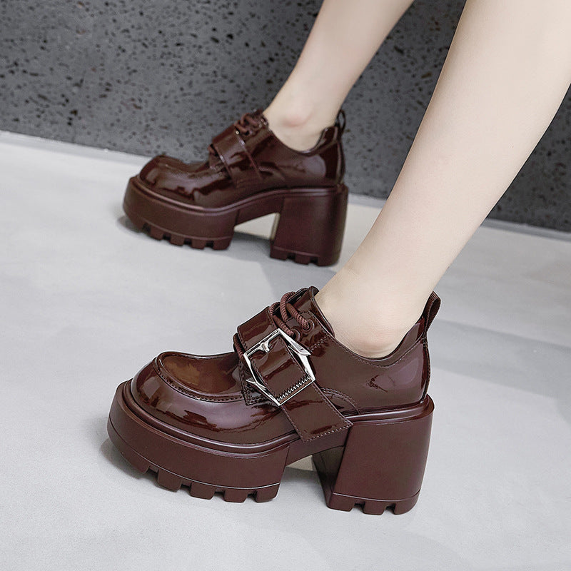 Women's Spring Chunky British Style Height Increasing Loafers