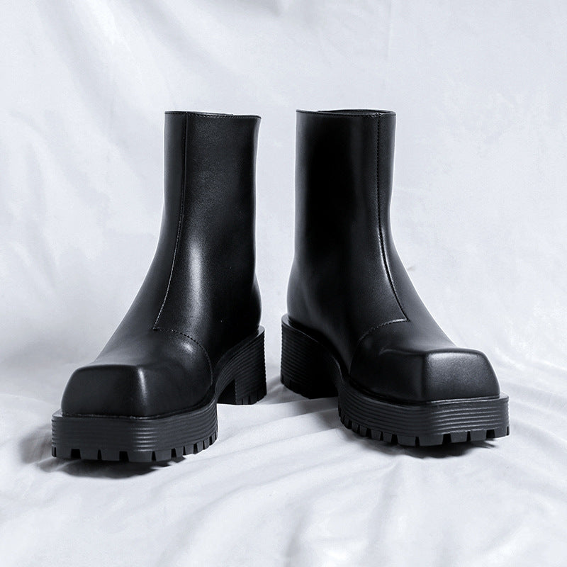 Men's Autumn Square Toe Platform Back Zipper Boots