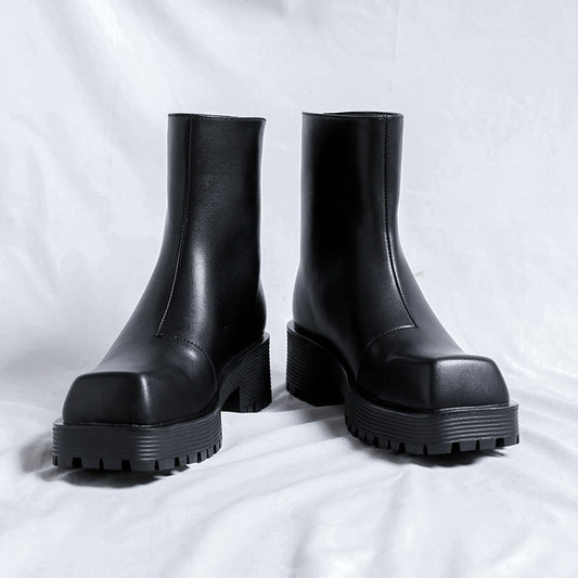 Men's Autumn Square Toe Platform Back Zipper Boots