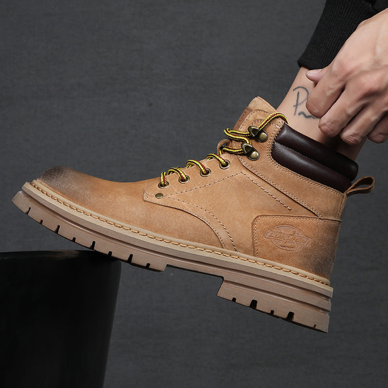 Men's With Fleece Lining Thickened Worker Versatile Fashion British Boots