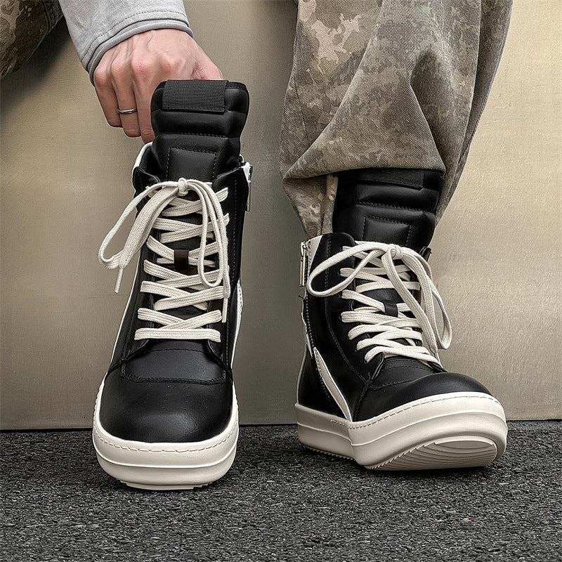 Men's Triangle Black White Personalized Thick Bottom Hight Casual Shoes
