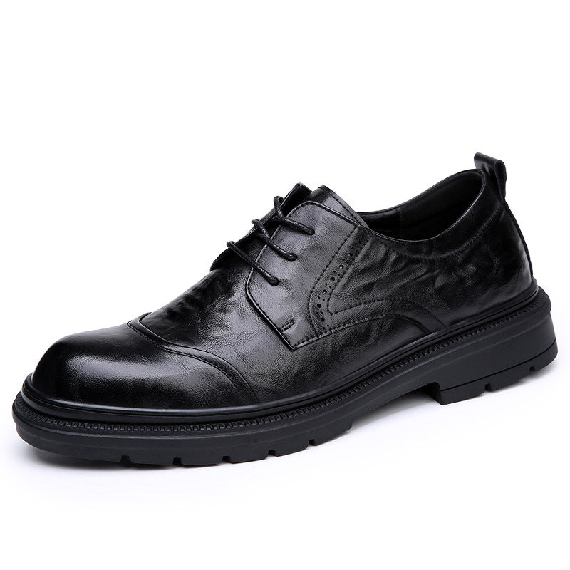 Men's Spring Breathable Round Head Thick Bottom Soft Versatile Leather Shoes