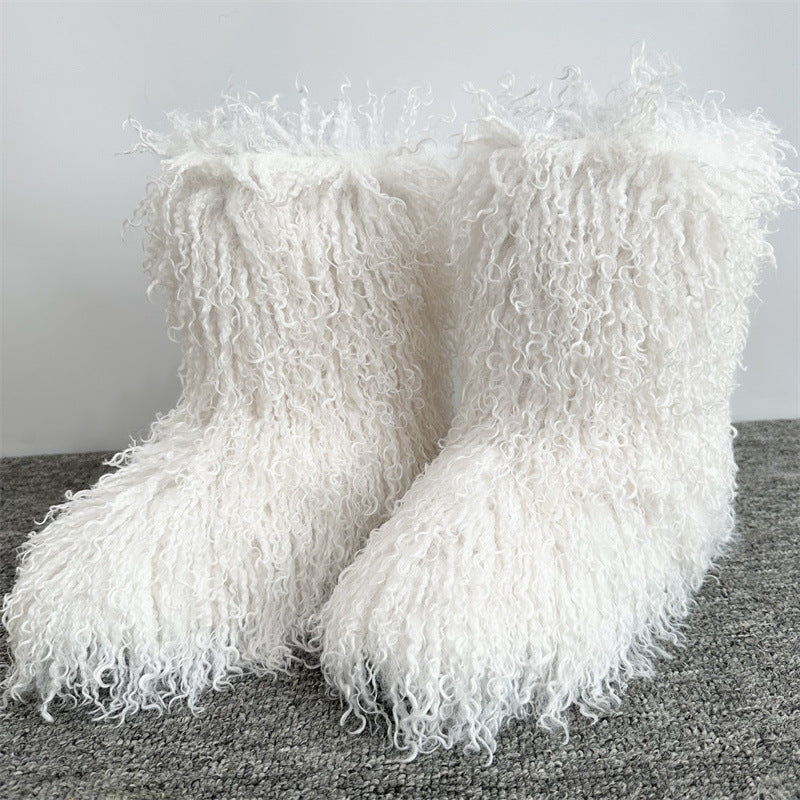 Women's Tan Sheep Millennium Hot Style Fur Tassel Punk Tide Snow Boots
