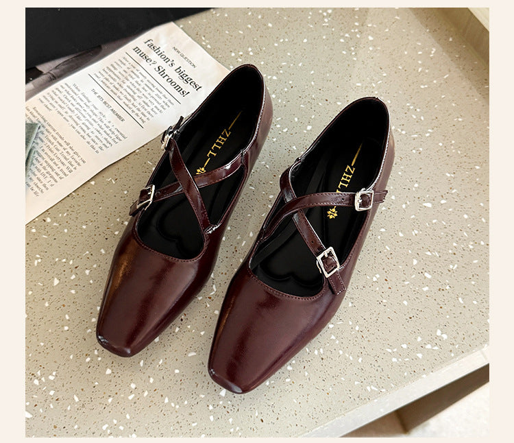 Women's Retro Small Wedge French Style Shallow Mouth Mary Jane Front Men's Shoes