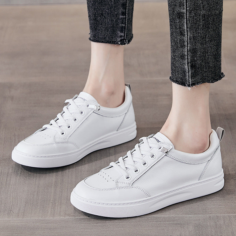 Women's White Summer Breathable Mesh First Layer Cowhide Women's Casual Shoes