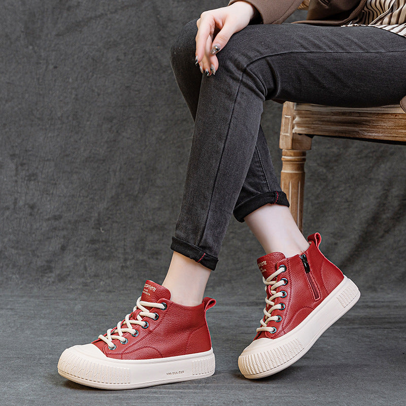 Women's First Layer Cowhide Doll Head Handsome Ankle Flat Boots