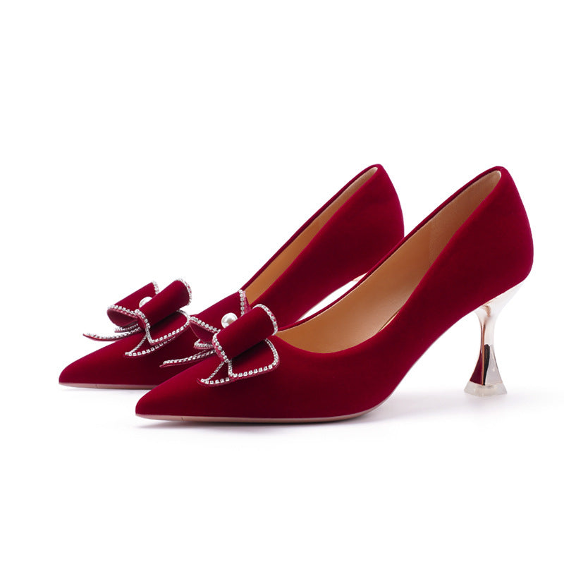 Red High Stiletto Wedding Bow Toast Not Tired Feet Heels