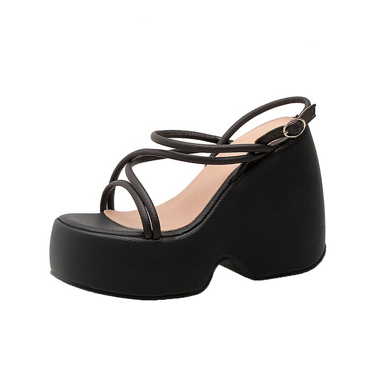 Round Toe Thin Strap Open Platform Sandals