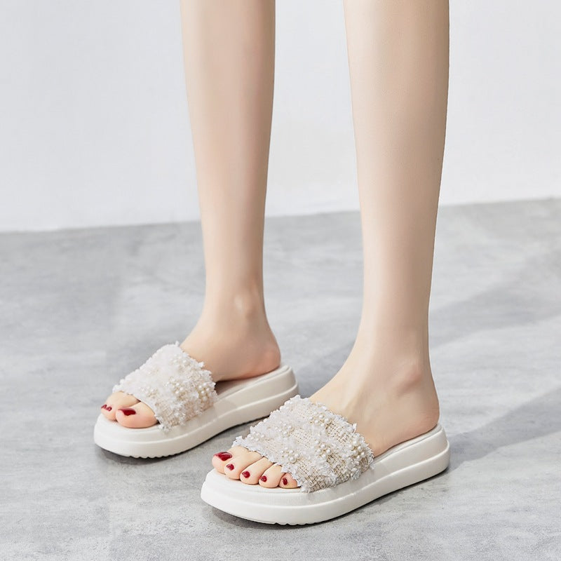 Women's Flat Summer Fairy Style Pearl Platform Sandals