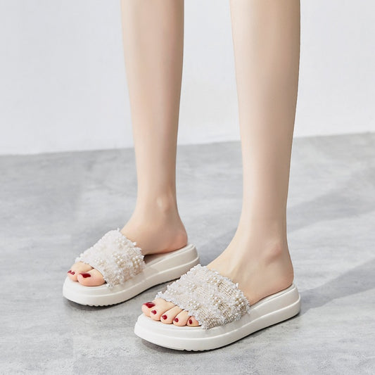 Women's Flat Summer Fairy Style Pearl Platform Sandals
