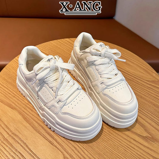 Women's Genuine Platform White Good-looking Hight Increasing Sneakers