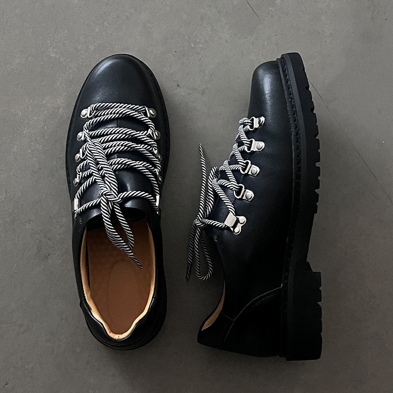Black Derby High Street Couple Thick Men's Casual Leather Shoes