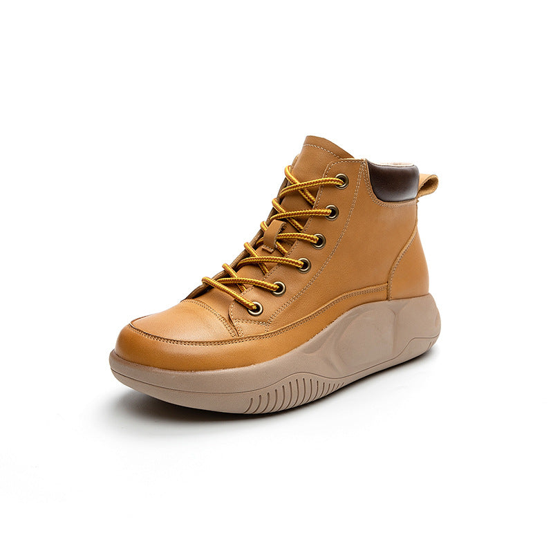 Women's Layer Cowhide Thick Bottom Heightened Single Men's Shoes