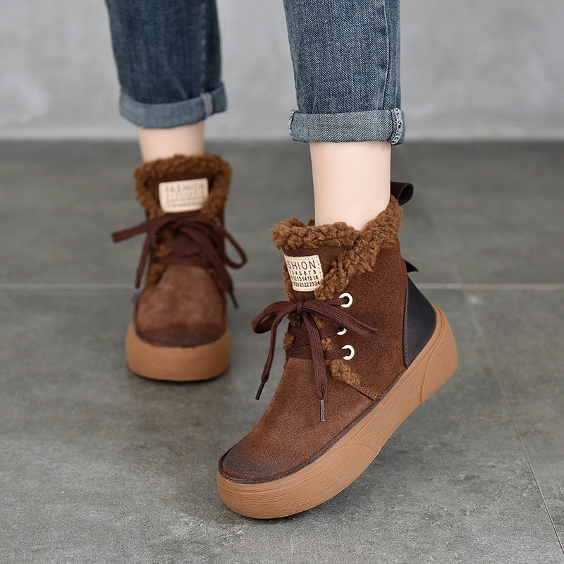 Women's Genuine Fleece-lined Thicker Thermal Winter Round Snow Boots