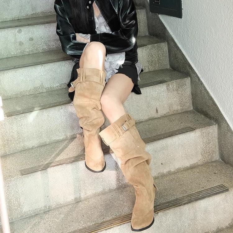 Women's Toe Large Tube High Pile Style Retro Western Boots