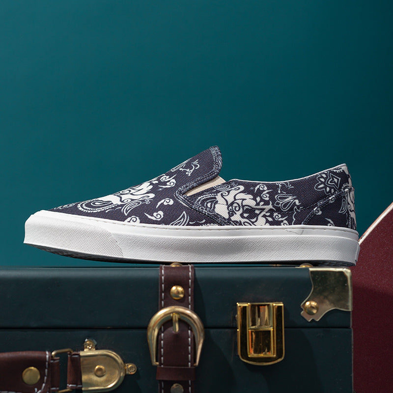 Men's Summer Slip-on Youth Fashion Flat Fashionable Printed Canvas Shoes