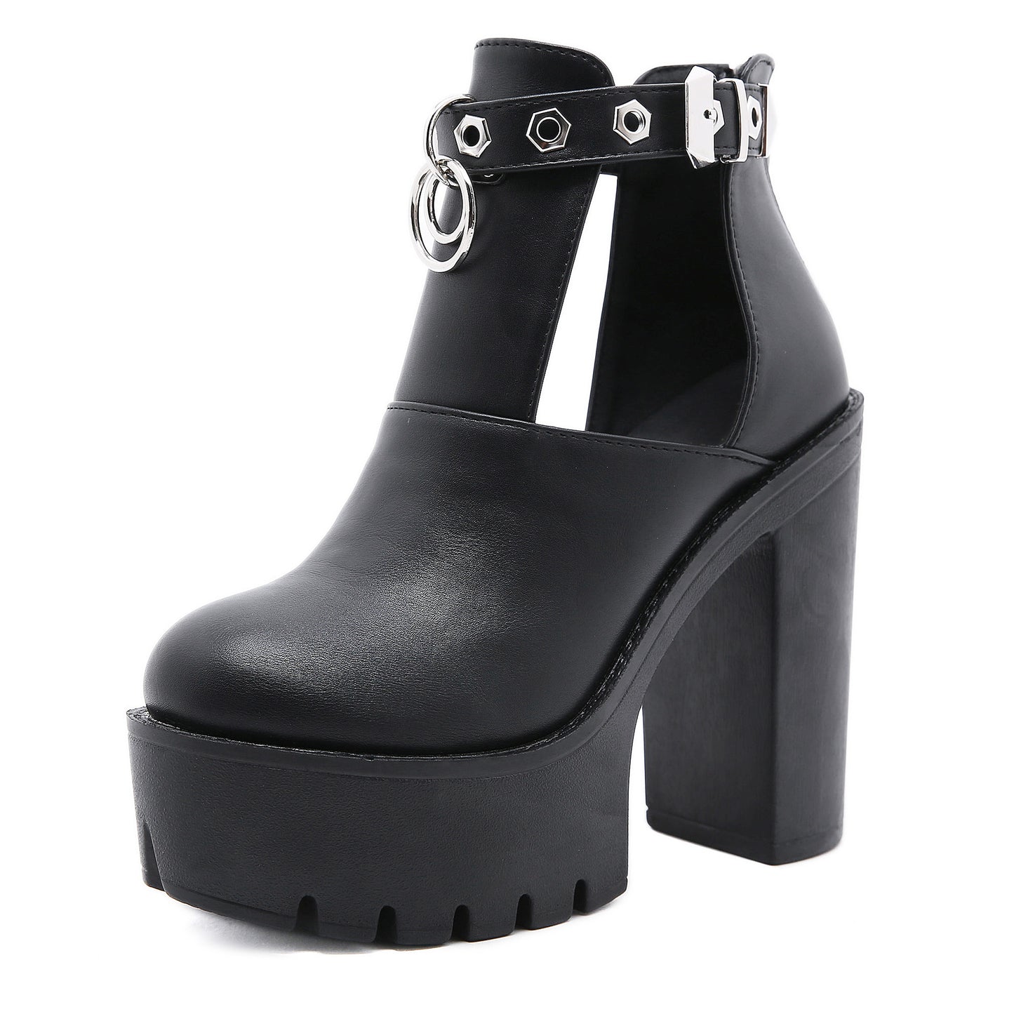 Women's Hollowed Fashion Metal High Back Zipper Buckle Boots