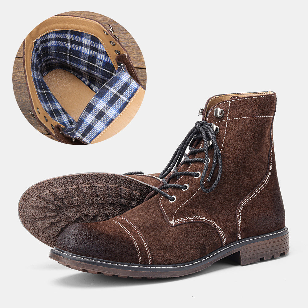 Men's American Retro First Layer Cowhide Tooling Boots