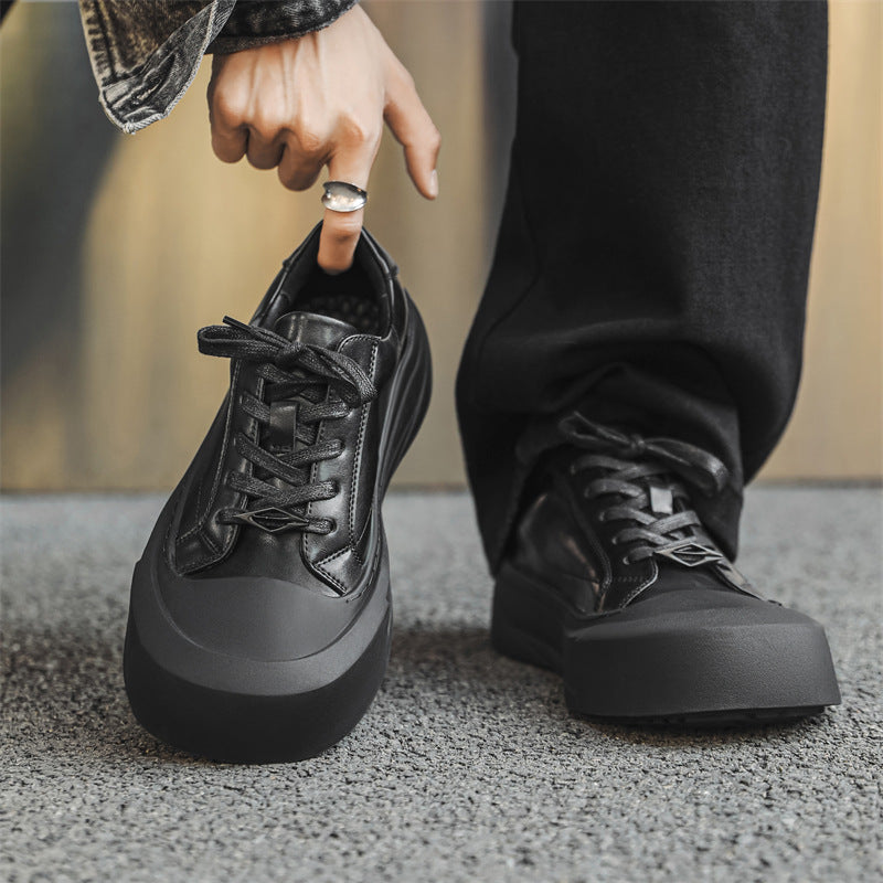Men's White Platform Height Increasing Commuter Couple Leather Shoes