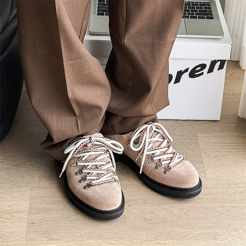 Black Derby High Street Couple Thick Men's Casual Leather Shoes
