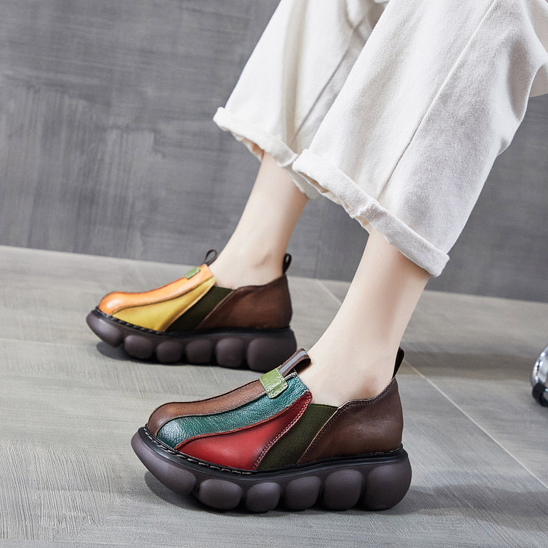 Women's Autumn British Color Matching Genuine Muffin Soft Bottom Canvas Shoes
