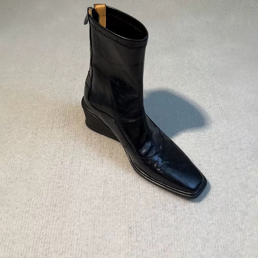 Platform Wedge Square Toe Stretch Thin Boots