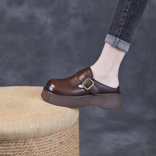Women's Original Color First Layer Cowhide British Style Slippers